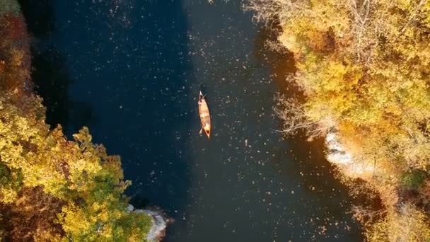 カヌーを漕ぐ二人の男の空中ビュー — ストック動画
