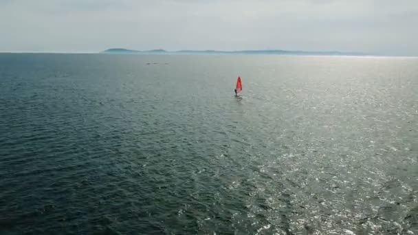 Luftaufnahme Eines Windsurfers Der Auf Einem Windsurfbrett Segelt — Stockvideo