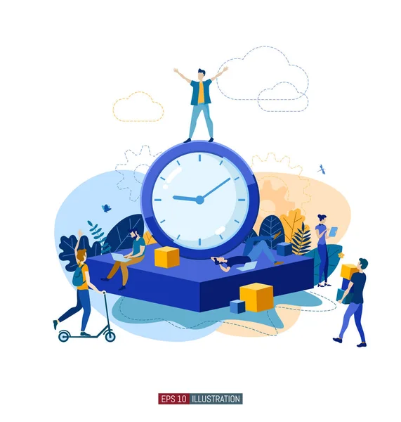 Trendy Flat Illustration Time Work People Use Time Different Ways — Stock Vector