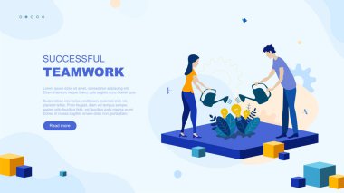 Moda düz çizim. Başarılı takım çalışması sayfası konsepti. İş planlama, iş stratejisi ve fikir alışverişinde bulunan ofis çalışanları. Tasarımınız için şablon. Vektör grafikleri.