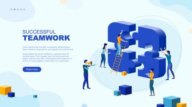 Moda düz çizim. Başarılı takım çalışması sayfası konsepti. İş planlama, iş stratejisi ve fikir alışverişinde bulunan ofis çalışanları. Tasarımınız için şablon. Vektör grafikleri.