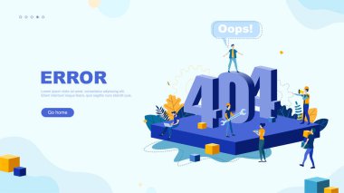 Moda düz çizim. 404 hata sayfası konsepti. Tasarımının şablonu işe yarıyor. Vektör grafikleri.