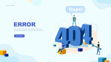 Moda düz çizim. 404 hata sayfası konsepti. Tasarımının şablonu işe yarıyor. Vektör grafikleri.