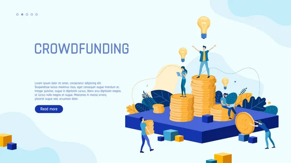 Trendy Platte Illustratie Crowdfunding Pagina Concept Template Voor Ontwerp Werkt — Stockvector