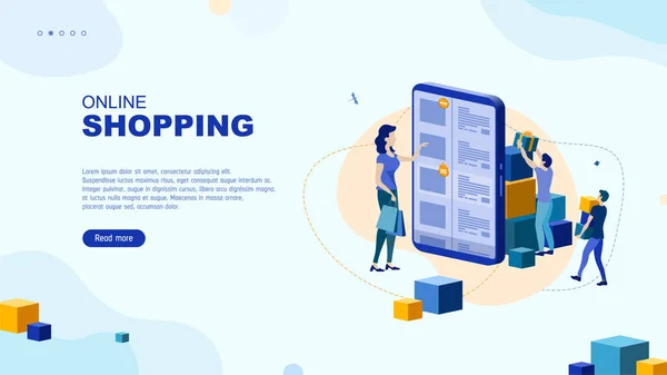 Trendige Flache Illustration Konzept Der Online Shopping Seite Mobiles Einkaufen — Stockvektor