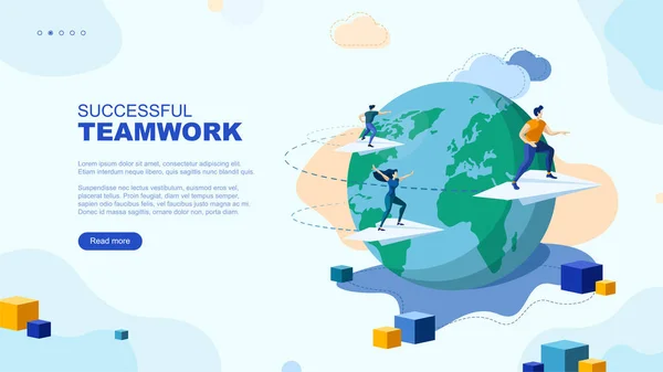 Модная Плоская Иллюстрация Успешная Концепция Командной Работы Работники Офиса Планируют — стоковый вектор