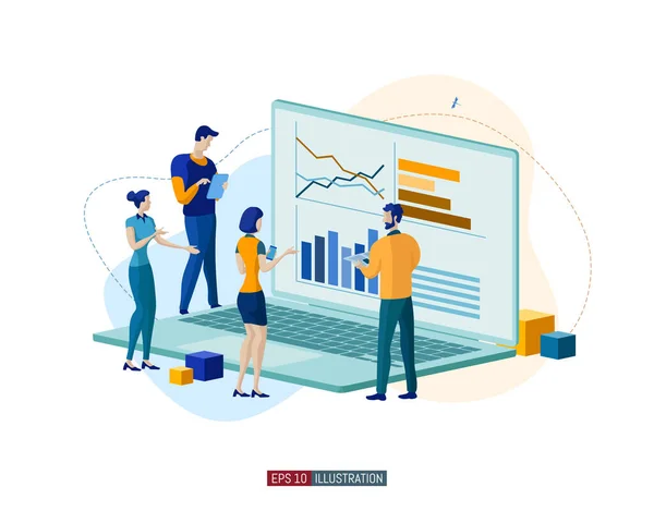 Trendy Platte Illustratie Kantoormedewerkers Plannen Business Mechanisme Analyseren Business Strategie — Stockvector