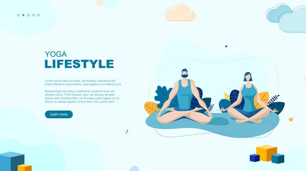 Ilustración Plana Moda Concepto Página Yoga Lifestyle Hombre Mujer Haciendo — Vector de stock