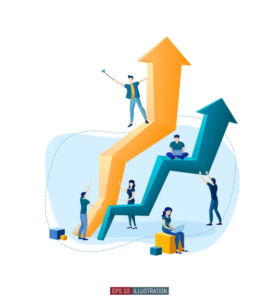 Trendig Platt Illustration Teamwork Metaforkoncept Affärer Tillväxt Konkurrens Samarbete Resultat — Stock vektor