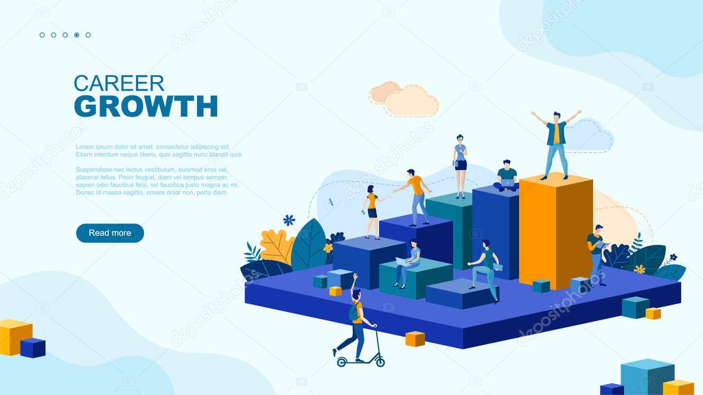 Trendy flat illustration. Career growth page concept. Successful teamwork. Career ladder. Motivation. Goal achievment. Way up. Template for your design works. Vector graphics.