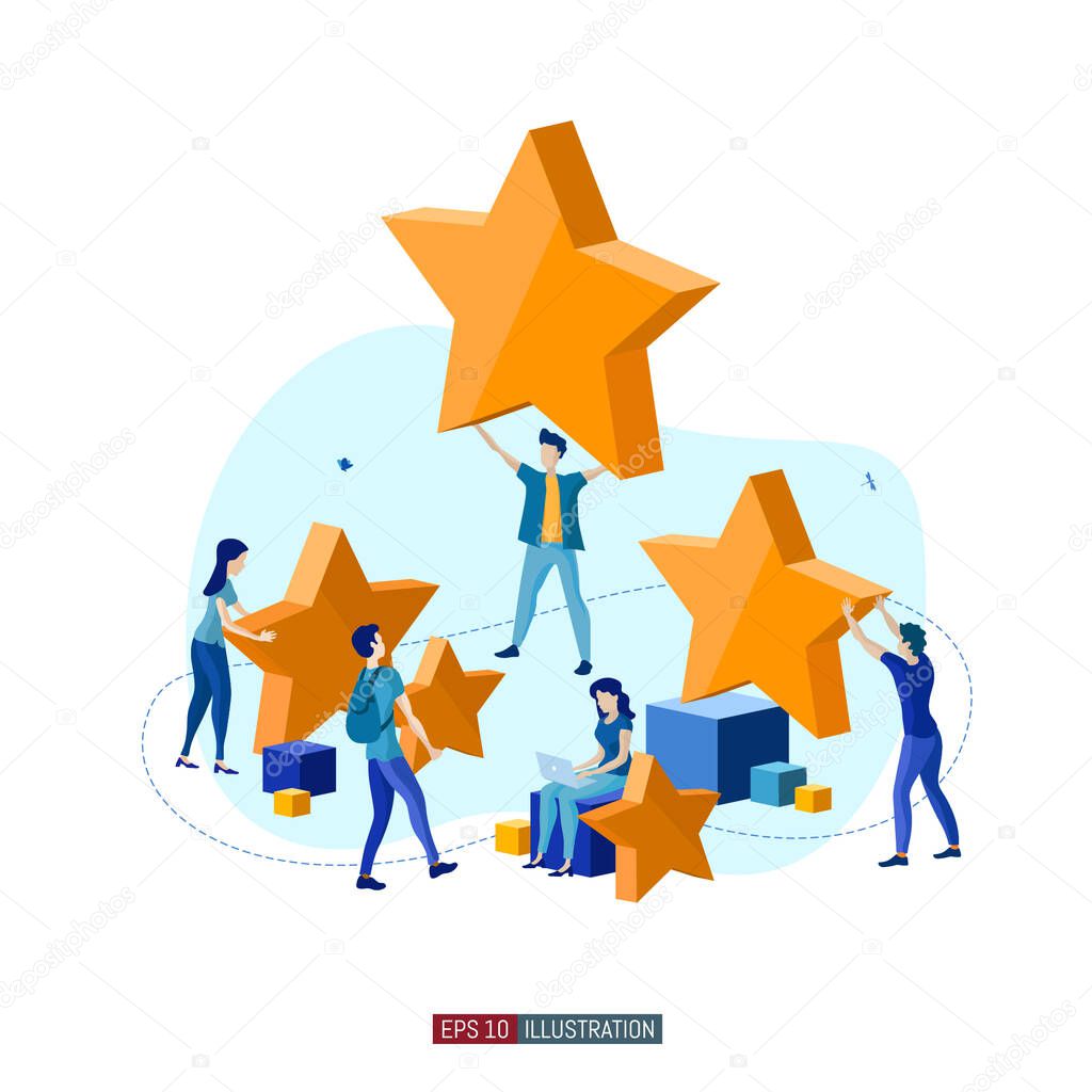 Trendy flat illustration. Customer reviews rating concept. Online shopping. Feedback. Customer support. Template for your design works. Vector graphics.