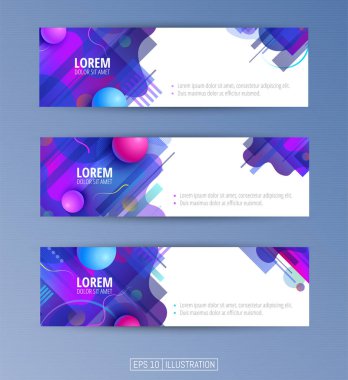 Soyut geometrik afişler seti. Sıvı arka plan elementlerini şekillendirir. Pankart, broşür, kitap kapağı, kitapçık, uygulamalar veya web tasarımı için şablonlar. Düzenlenebilir maske. Vektör illüstrasyonu.