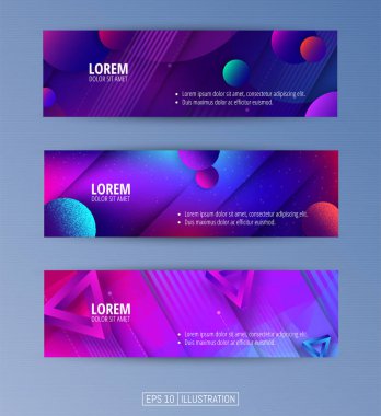 Soyut geometrik afişler seti. Sıvı arka plan elementlerini şekillendirir. Pankart, broşür, kitap kapağı, kitapçık, uygulamalar veya web tasarımı için şablonlar. Düzenlenebilir maske. Vektör illüstrasyonu.