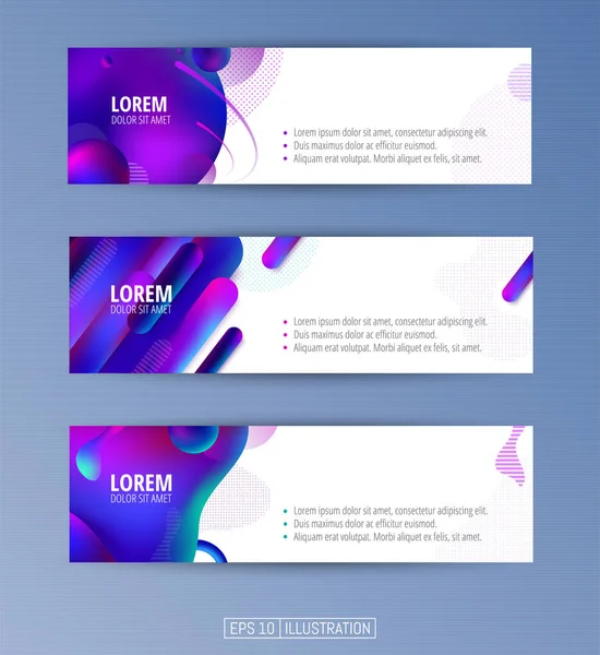 Soyut geometrik afişler seti. Sıvı arka plan elementlerini şekillendirir. Pankart, broşür, kitap kapağı, kitapçık, uygulamalar veya web tasarımı için şablonlar. Düzenlenebilir maske. Vektör illüstrasyonu.
