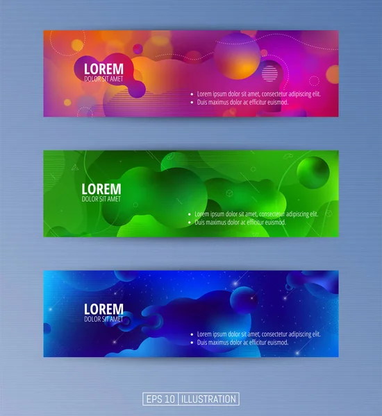 Soyut geometrik afişler seti. Sıvı arka plan elementlerini şekillendirir. Pankart, broşür, kitap kapağı, kitapçık, uygulamalar veya web tasarımı için şablonlar. Düzenlenebilir maske. Vektör illüstrasyonu.