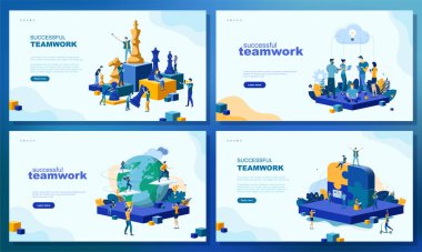 Moda düz çizim. Bir dizi web sayfası konsepti. Başarılı bir takım çalışması. İnsanlar çalışır. İş stratejisi. Takım çalışması ve rekabet. Satranç oyunu. Tasarımının şablonu işe yarıyor. Vektör grafikleri.