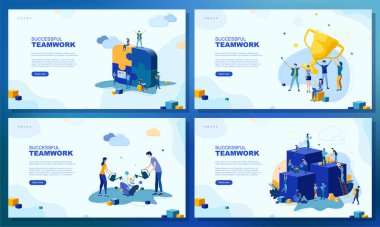Moda düz çizim. Bir dizi web sayfası konsepti. Başarılı bir takım çalışması. İnsanlar çalışır. İş stratejisi. Takım çalışması ve rekabet. Tasarımının şablonu işe yarıyor. Vektör grafikleri.