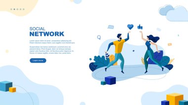 Moda düz çizim. Sosyal ağ sayfası konsepti. Sosyal medya. Haberleşme. Sohbet. Tasarımının şablonu işe yarıyor. Vektör grafikleri.