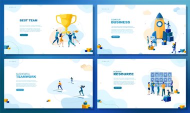 Moda düz çizim. Bir dizi web sayfası konsepti. En iyi takım. Girişim işi. Başarılı bir takım çalışması. İnsan Kaynakları. Tasarımının şablonu işe yarıyor. Vektör grafikleri.
