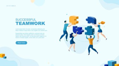 Moda düz çizim. Başarılı takım çalışması sayfası konsepti. İş planlama, iş stratejisi ve fikir alışverişinde bulunan ofis çalışanları. Tasarımınız için şablon. Vektör grafikleri.