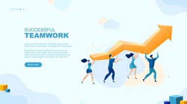 Moda düz çizim. Başarılı takım çalışması sayfası konsepti. İş planlama, iş stratejisi ve fikir alışverişinde bulunan ofis çalışanları. Tasarımınız için şablon. Vektör grafikleri.