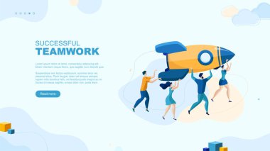 Moda düz çizim. Başarılı takım çalışması sayfası konsepti. İş planlama, iş stratejisi ve fikir alışverişinde bulunan ofis çalışanları. Tasarımınız için şablon. Vektör grafikleri.