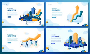 Moda düz çizim. İş geliştirme sayfası kavramları. Rekabet. İşbirliği. Sonuç. - Zafer. Tasarımının şablonu işe yarıyor. Vektör grafikleri.