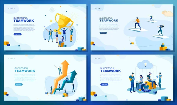Trendige Flache Illustration Eine Reihe Von Webseiten Konzepten Erfolgreiche Teamarbeit — Stockvektor