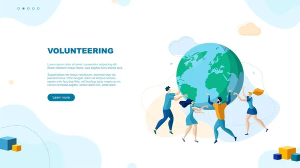 Trendy Platte Illustratie Vrijwilligerswerk Pagina Concept Red Planeet Teamwork Metafoor — Stockvector