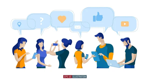 Ilustração Plana Moda Conceito Interação Online Pessoas Rede Social Compras —  Vetores de Stock