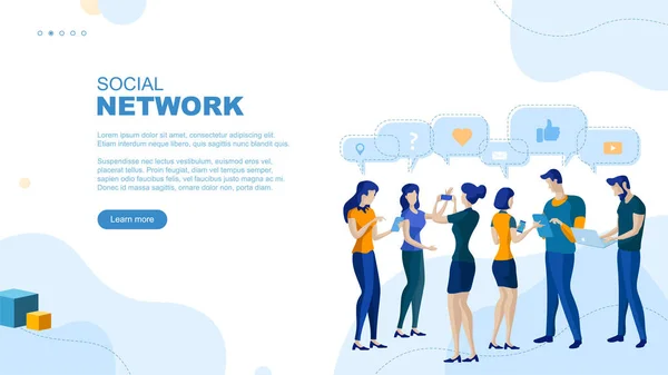 Ilustración Plana Moda Concepto Página Redes Sociales Redes Sociales Comunicaciones — Vector de stock