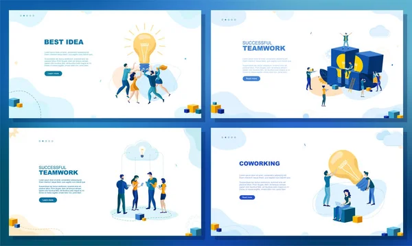 Trendy Platte Illustratie Succesvol Teamwork Pagina Concept Kantoormedewerkers Plannen Business — Stockvector