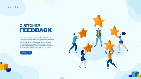 Moda düz çizim. Müşteri değerlendirme sayfası konseptini gözden geçiriyor. İnternetten alışveriş. Geri bildirim. Müşteri desteği. Tasarımının şablonu işe yarıyor. Vektör grafikleri.