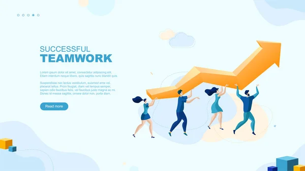 Trendy Platte Illustratie Succesvol Teamwork Pagina Concept Kantoormedewerkers Schaven Business — Stockvector