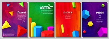 Bir dizi soyut geçmiş. Modern geometrik gradyanlar. Pankart, broşür, kitap kapağı, kitapçık ve diğer tasarım çalışmaları için şablon. Vektör illüstrasyonu.