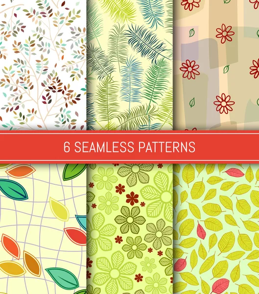 Seamless Patterns Set Flowers Leaves Lines Abstract Backgrounds Vector Illustration — Stock Vector