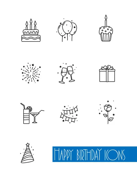 Feliz Cumpleaños Iconos Sobre Fondo Blanco Ilustración Vectorial — Vector de stock