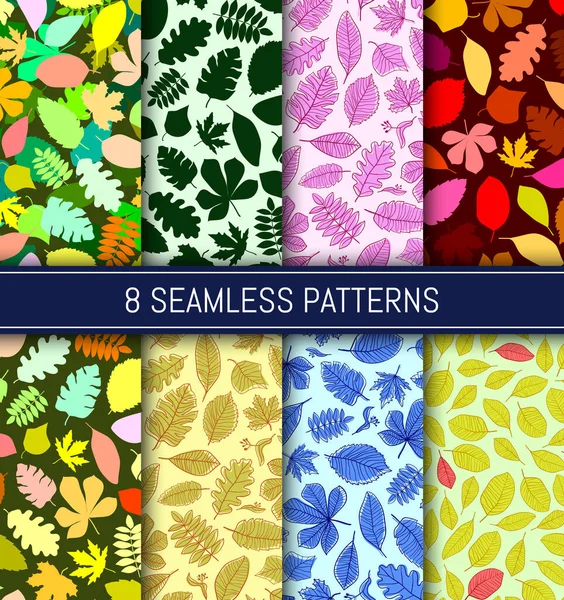 Ten Seamless Patterns Abstract Colorful Leaves Background Template Your Design — Stock Vector