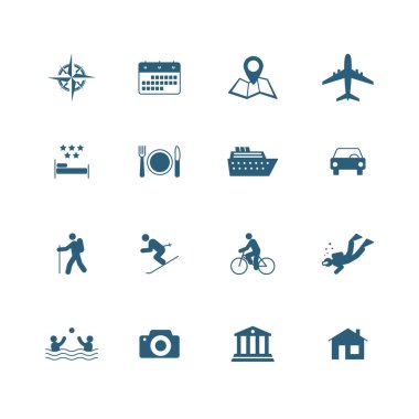 Tatil ve seyahat simgeleri ayarlandı. Vektör illüstrasyonu.