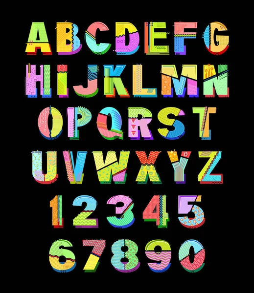 Алфавит Стиле Мемфиса Прописные Буквы Цифры Шаблон Ваших Дизайнерских Работ — стоковый вектор
