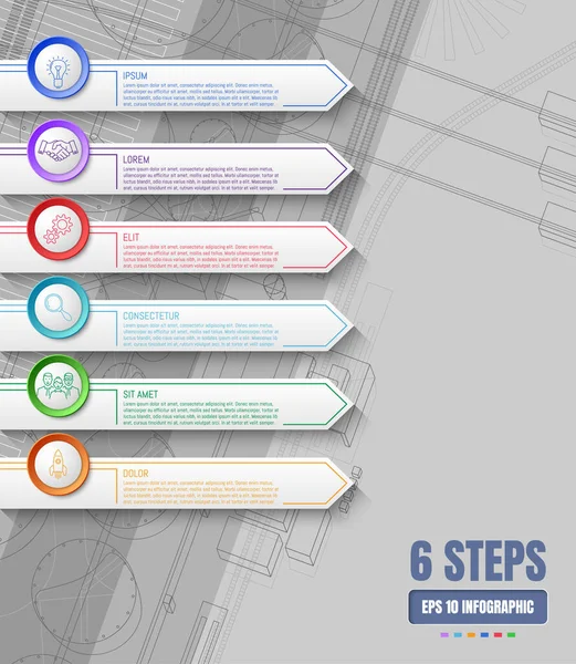 Seis Opciones Pasos Infografía Sobre Fondo Abstracto Iconos Línea Delgada — Vector de stock