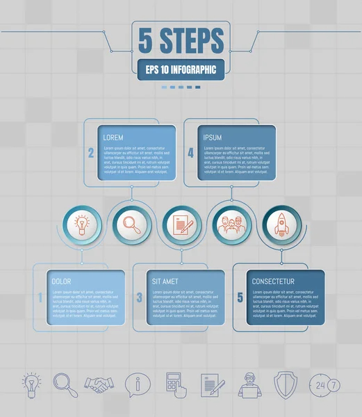 Cinco Opciones Pasos Infografía Iconos Línea Delgada Negocios Plantilla Para — Vector de stock