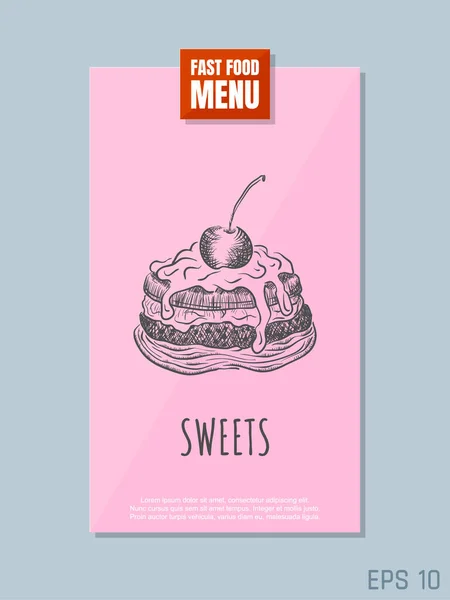 Fast Food Menu Card Concept Sweets Sketch Retro Style Vector — Stock Vector