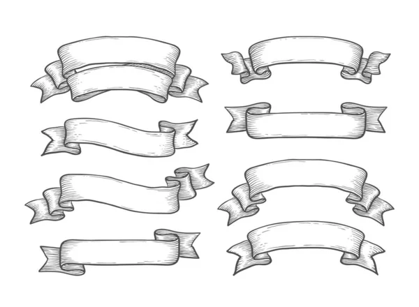 Samostatné Ručně Kreslené Stuhy Bannery Nastavit Ročník Styl Prvky Pro — Stockový vektor