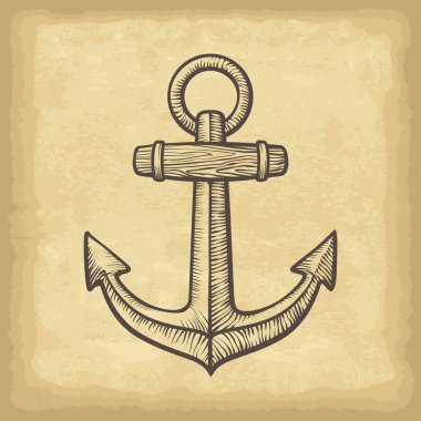 El yapımı çapa. Eski kağıt dokusu arka planı. Tasarımının şablonu işe yarıyor. İşlenmiş biçim vektör illüstrasyonu.