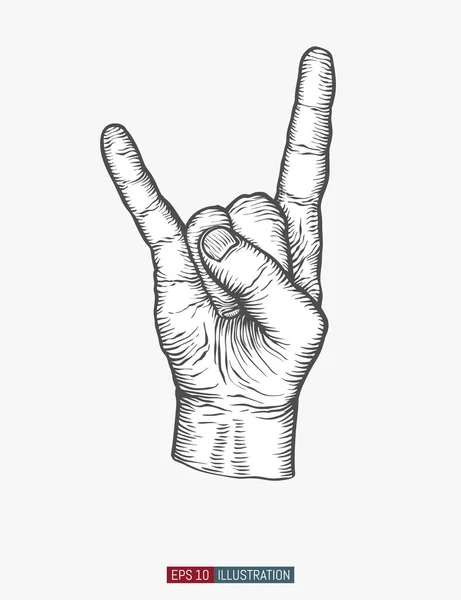 Hand Drawn Goat Hand Gesture Engraved Style Vector Illustration Element — Stock Vector