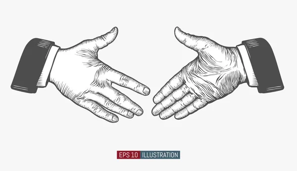 Рука Намальована Жестом Вітання Рук Шаблон Ваших Дизайнерських Робіт Гравірований — стоковий вектор