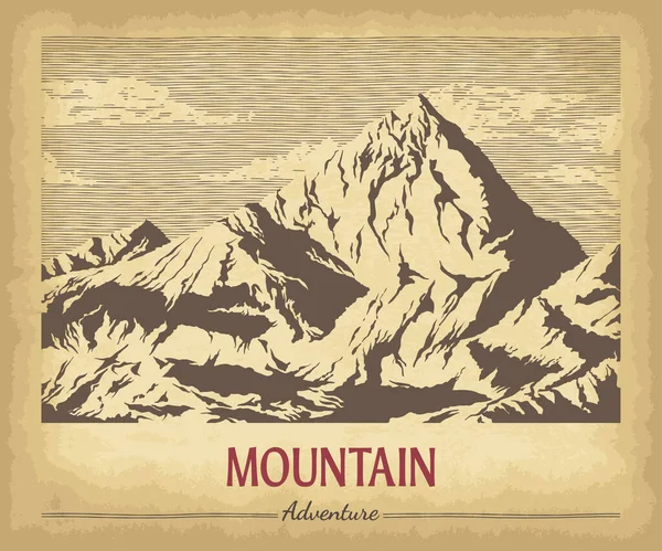 Peaks Montagne Dessinés Main Sur Texture Vieux Papier Artisanal Contexte — Image vectorielle