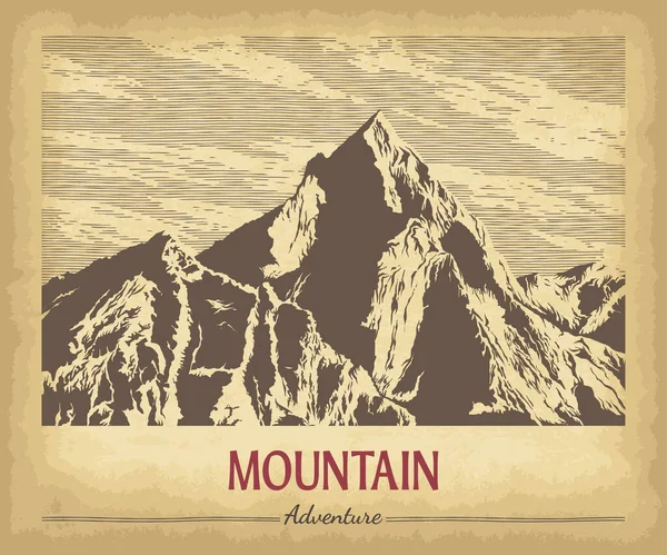 Peaks Montagne Dessinés Main Sur Texture Vieux Papier Artisanal Contexte — Image vectorielle