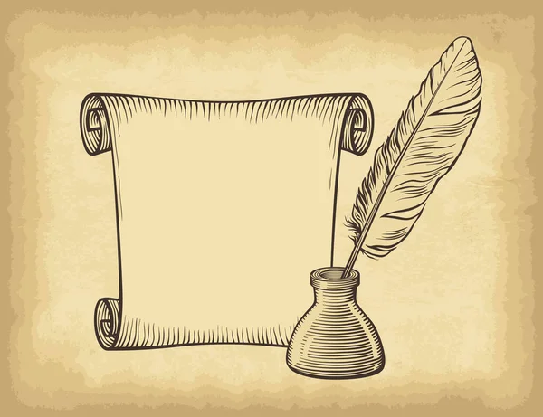 Inchiostro Disegnato Mano Piuma Carta Sfondo Carta Vecchio Mestiere Texture — Vettoriale Stock